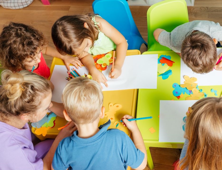 group of children coloring